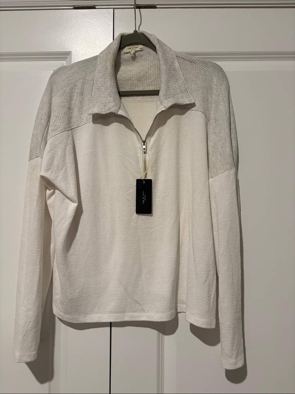 rag & bone Cream Half-Zip Textured Turtleneck Pullover